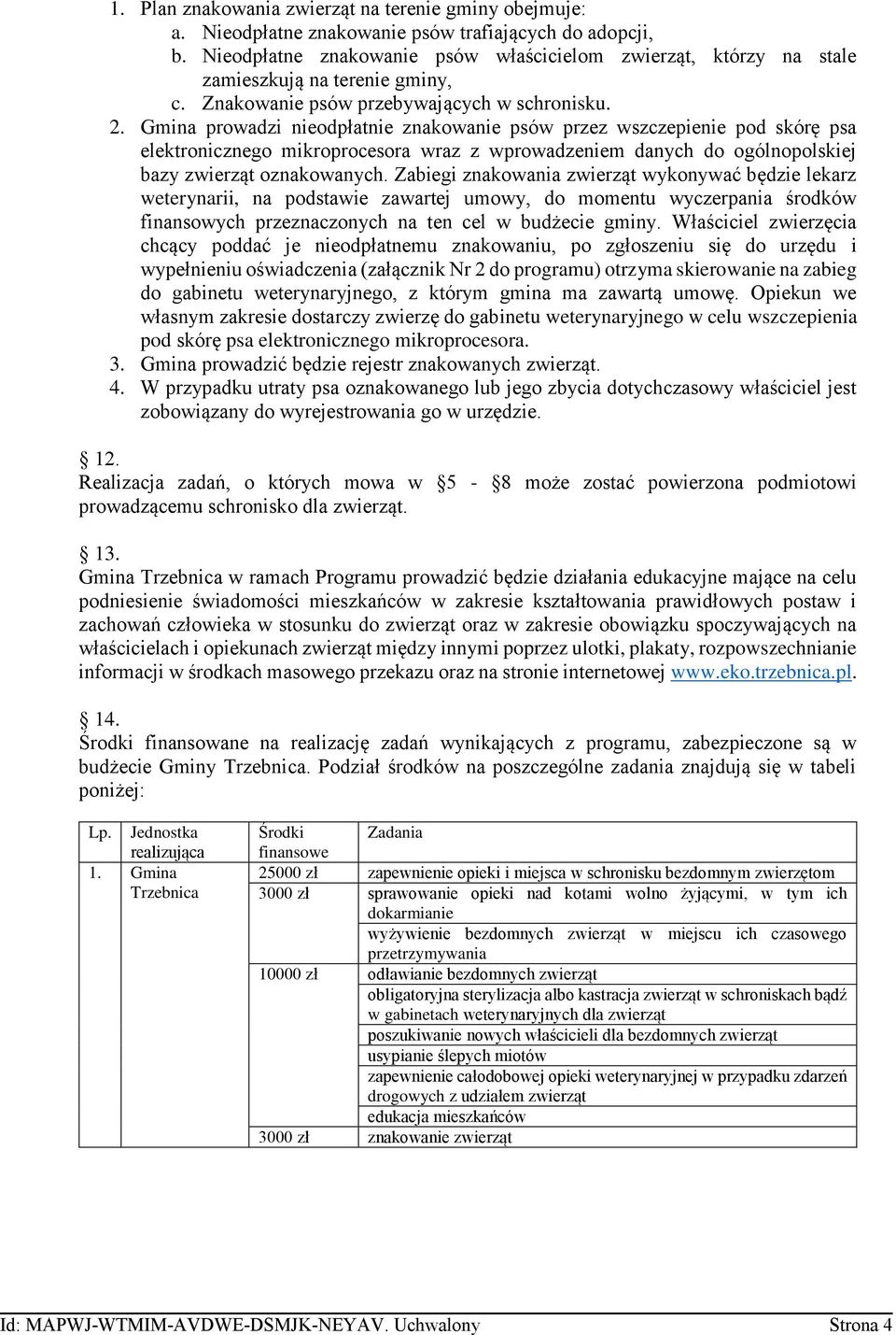 Gmina prowadzi nieodpłatnie znakowanie psów przez wszczepienie pod skórę psa elektronicznego mikroprocesora wraz z wprowadzeniem danych do ogólnopolskiej bazy zwierząt oznakowanych.