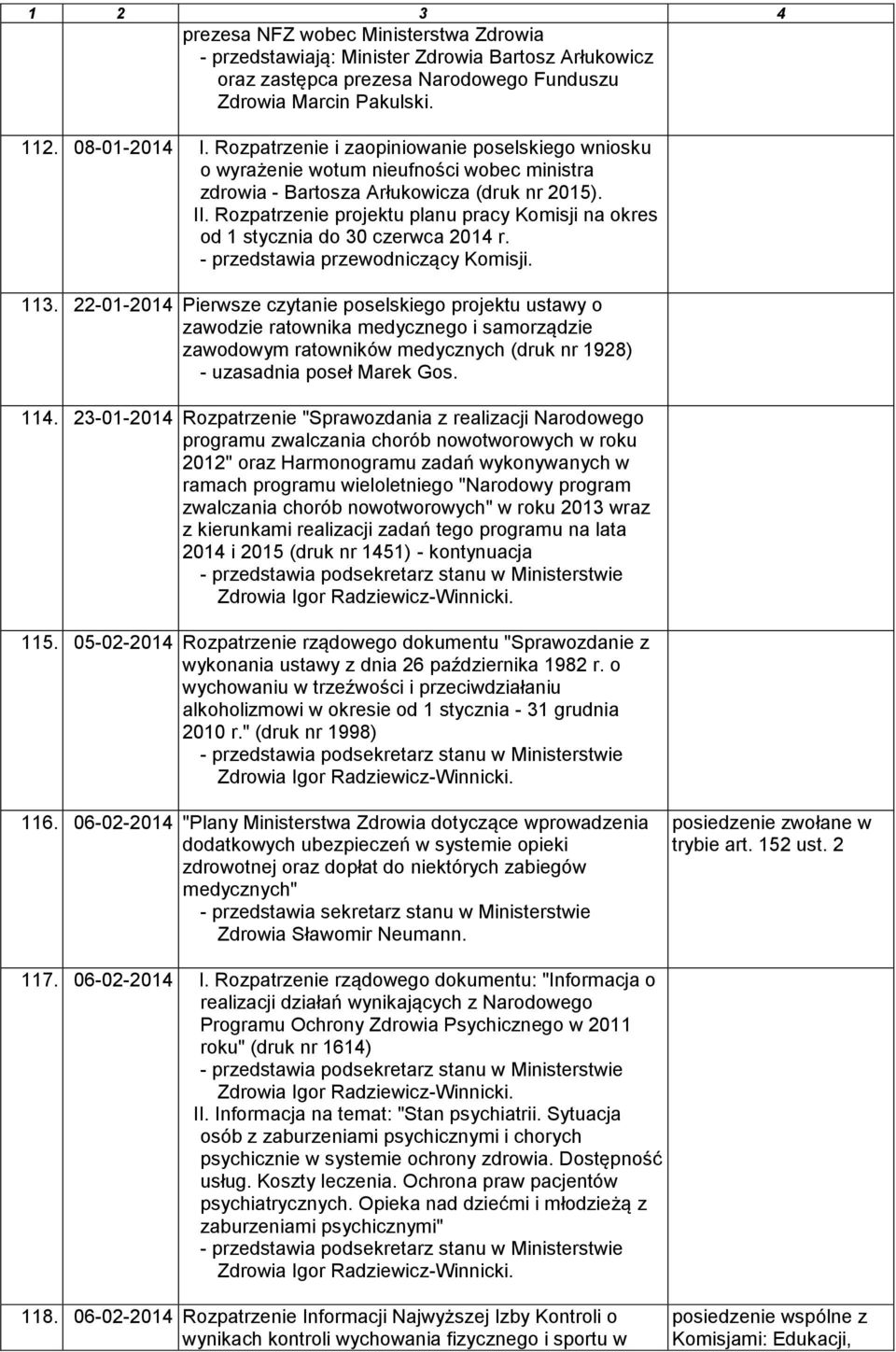 Rozpatrzenie projektu planu pracy Komisji na okres od 1 stycznia do 30 czerwca 2014 r. - przedstawia przewodniczący Komisji. 113.