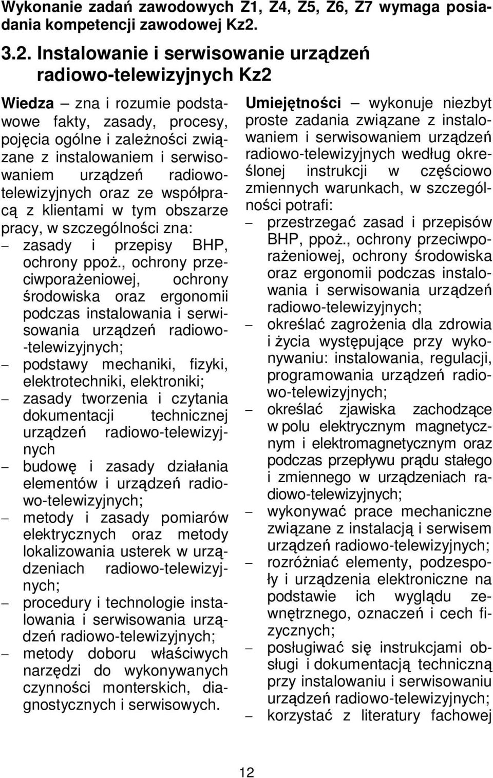 urządzeń radiowotelewizyjnych oraz ze współpracą z klientami w tym obszarze pracy, w szczególności zna: zasady i przepisy BHP, ochrony ppoż.