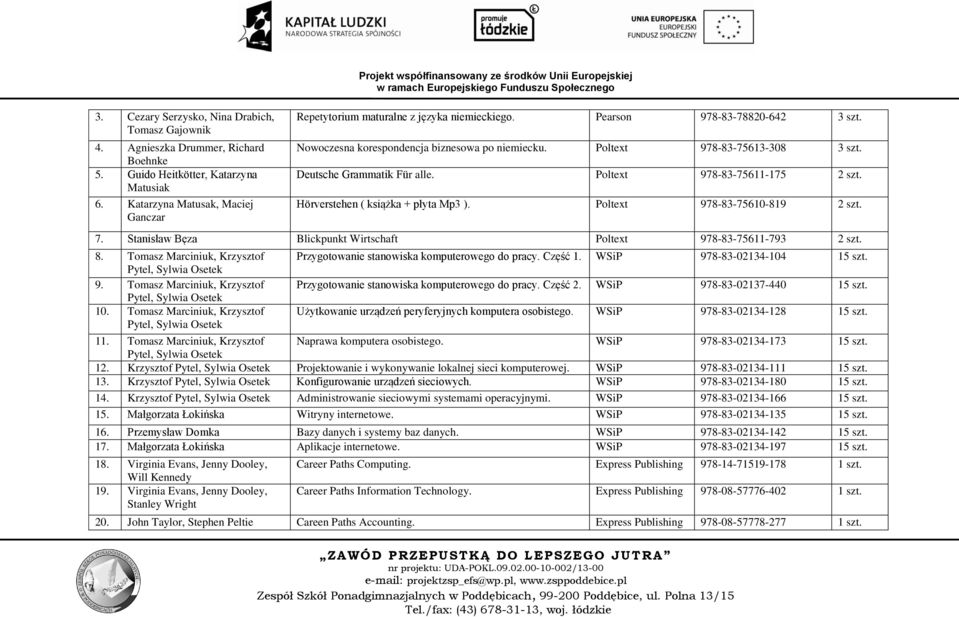 Nowoczesna korespondencja biznesowa po niemiecku. Poltext 978-83-75613-308 3 szt. Deutsche Grammatik Für alle. Poltext 978-83-75611-175 2 szt. Hörverstehen ( książka + płyta Mp3 ).