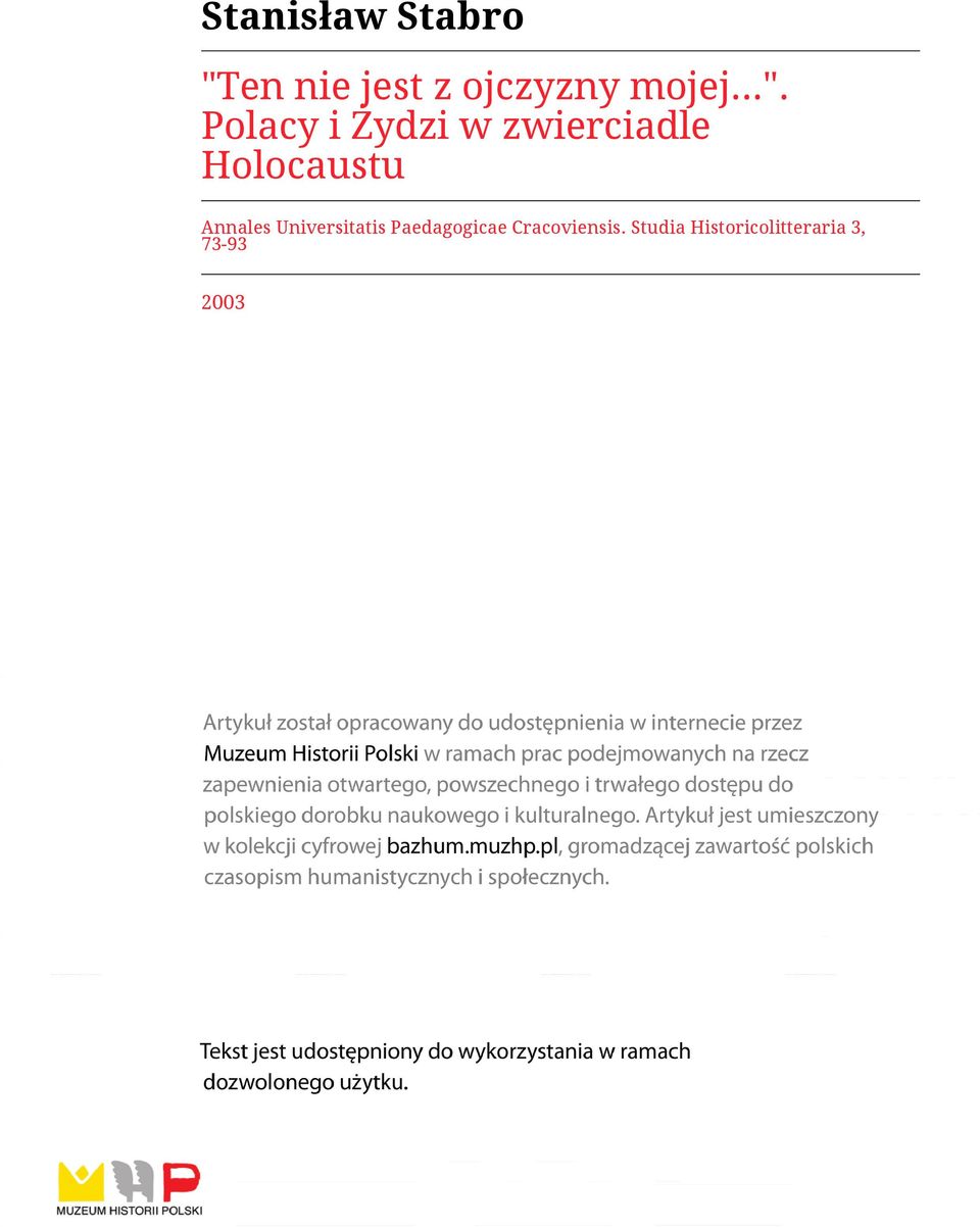 Polacy i Żydzi w zwierciadle Holocaustu
