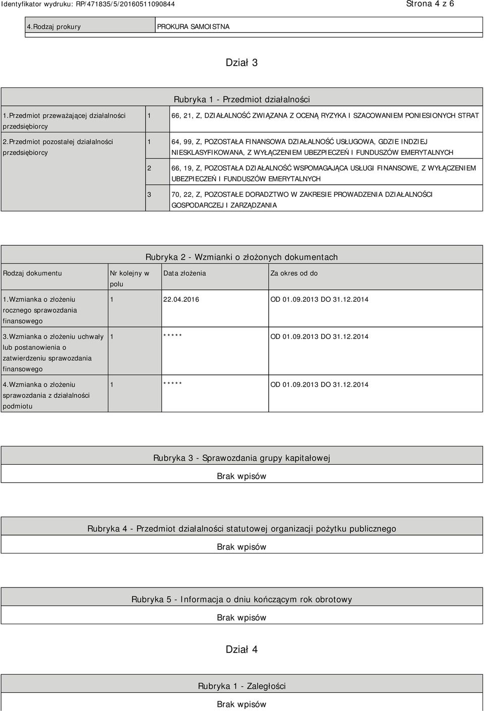 SKLASYFIKOWANA, Z WYŁĄCZEM UBEZPIECZEŃ I FUNDUSZÓW EMERYTALNYCH 2 66, 19, Z, POZOSTAŁA DZIAŁALNOŚĆ WSPOMAGAJĄCA USŁUGI FINANSOWE, Z WYŁĄCZEM UBEZPIECZEŃ I FUNDUSZÓW EMERYTALNYCH 3 70, 22, Z,