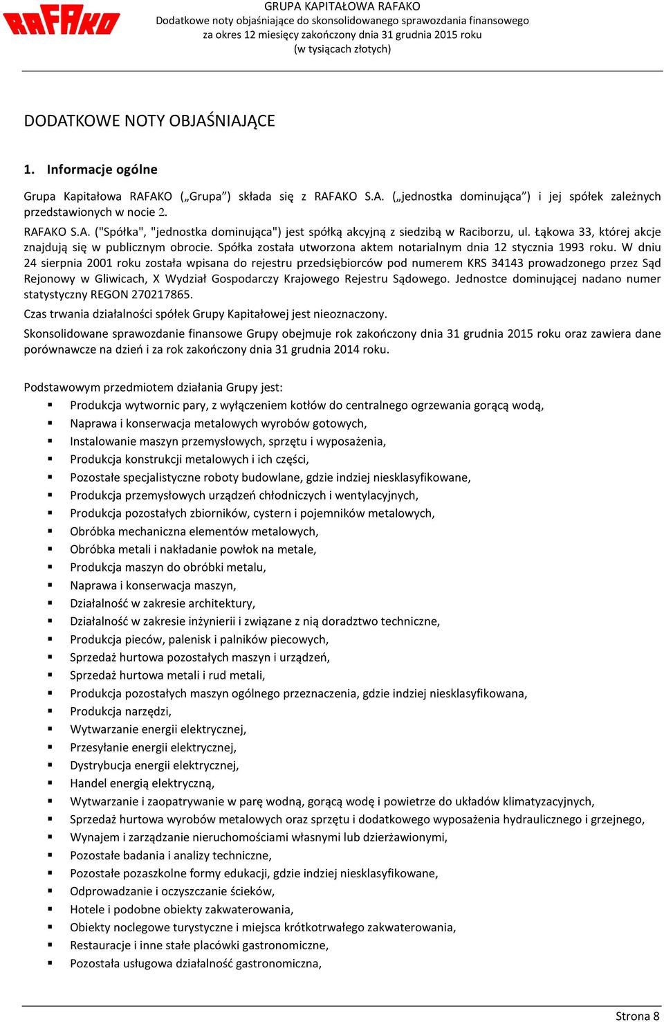 W dniu 24 sierpnia 2001 roku została wpisana do rejestru przedsiębiorców pod numerem KRS 34143 prowadzonego przez Sąd Rejonowy w Gliwicach, X Wydział Gospodarczy Krajowego Rejestru Sądowego.