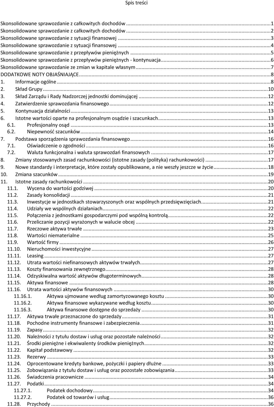 .. 6 Skonsolidowane sprawozdanie ze zmian w kapitale własnym... 7 DODATKOWE NOTY OBJAŚNIAJĄCE... 8 1. Informacje ogólne... 8 2. Skład Grupy... 10 3.