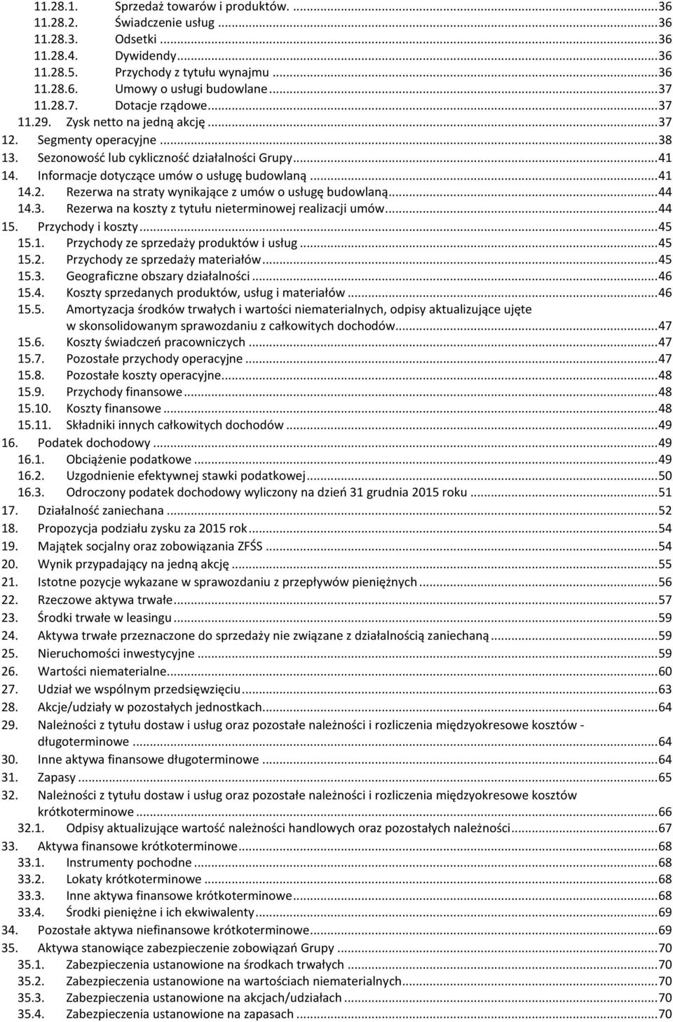 Informacje dotyczące umów o usługę budowlaną... 41 14.2. Rezerwa na straty wynikające z umów o usługę budowlaną... 44 14.3. Rezerwa na koszty z tytułu nieterminowej realizacji umów... 44 15.