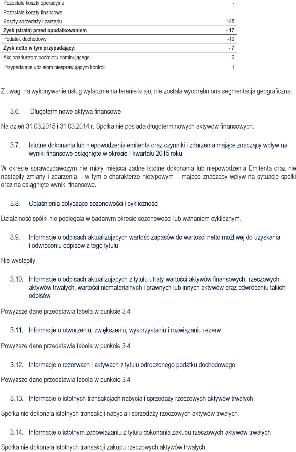 03.2015 i 31.03.2014 r. Spółka nie posiada długoterminowych aktywów finansowych. 3.7.