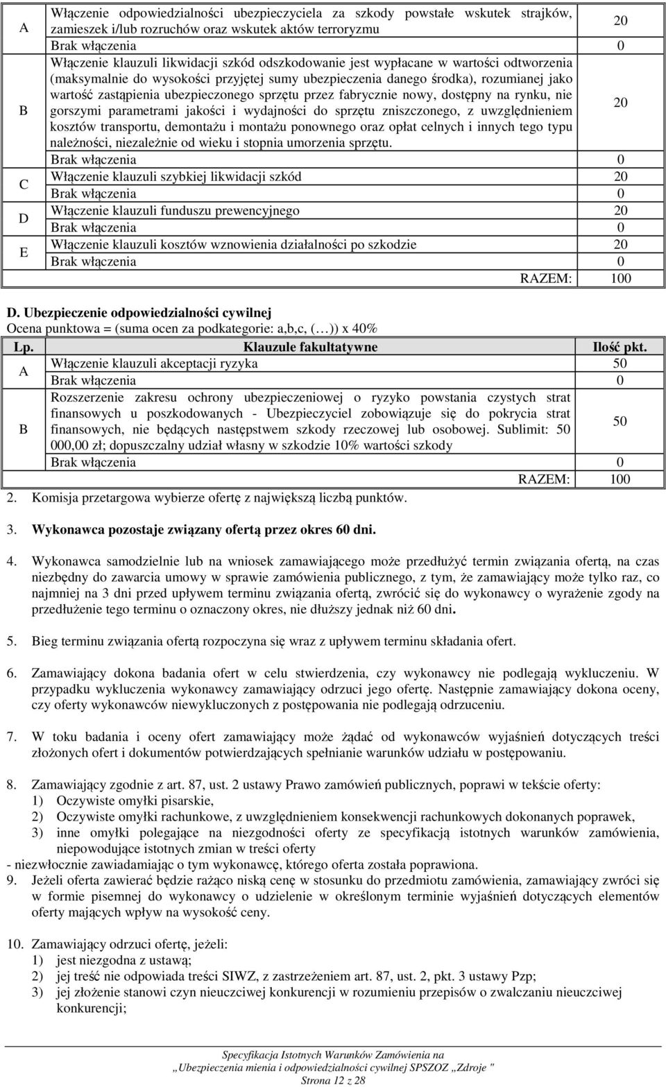 na rynku, nie gorszymi parametrami jakości i wydajności do sprzętu zniszczonego, z uwzględnieniem 20 kosztów transportu, demontażu i montażu ponownego oraz opłat celnych i innych tego typu