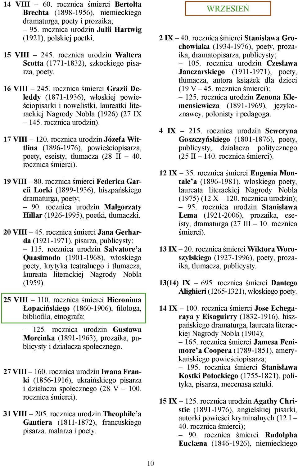 rocznica śmierci Grazii Deleddy (1871-1936), włoskiej powieściopisarki i nowelistki, laureatki literackiej Nagrody Nobla (1926) (27 IX 145. rocznica urodzin). 17 VIII 120.