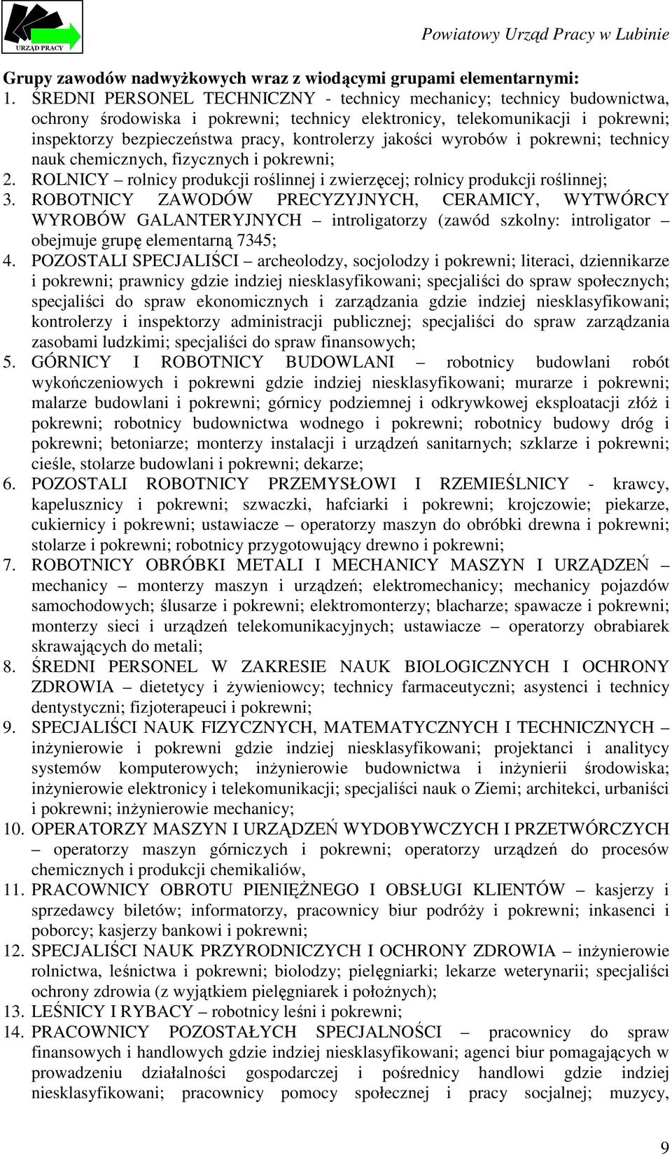 jakości wyrobów i pokrewni; technicy nauk chemicznych, fizycznych i pokrewni; 2. ROLNICY rolnicy produkcji roślinnej i zwierzęcej; rolnicy produkcji roślinnej; 3.