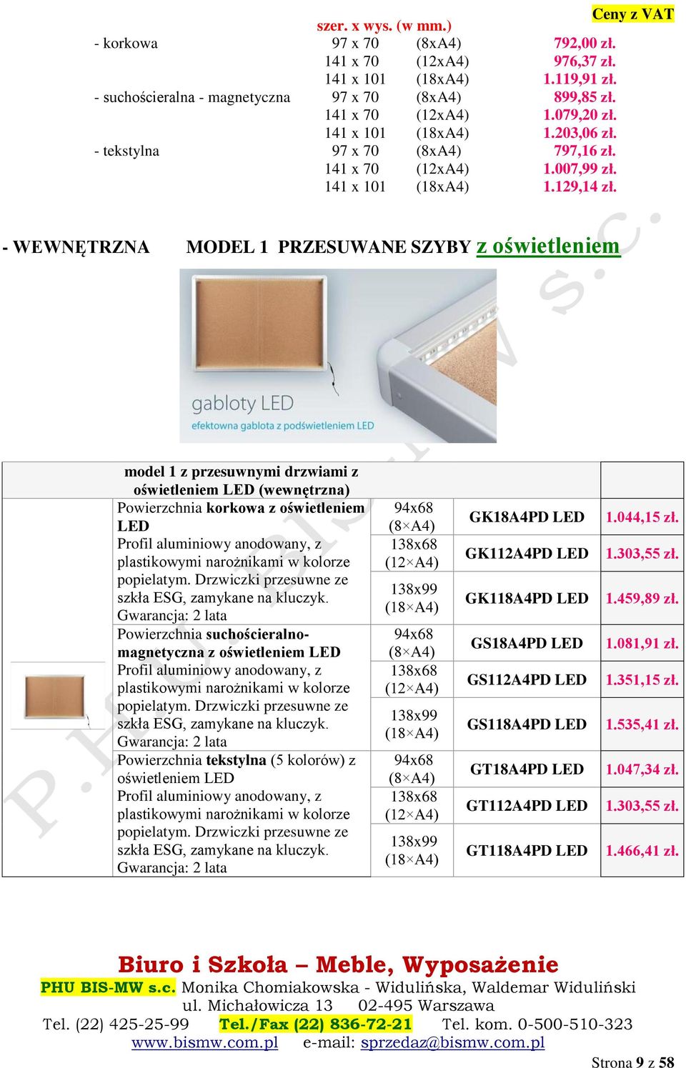 - WEWNĘTRZNA MODEL 1 PRZESUWANE SZYBY z oświetleniem model 1 z przesuwnymi drzwiami z oświetleniem LED (wewnętrzna) Powierzchnia korkowa z oświetleniem LED Profil aluminiowy anodowany, z plastikowymi