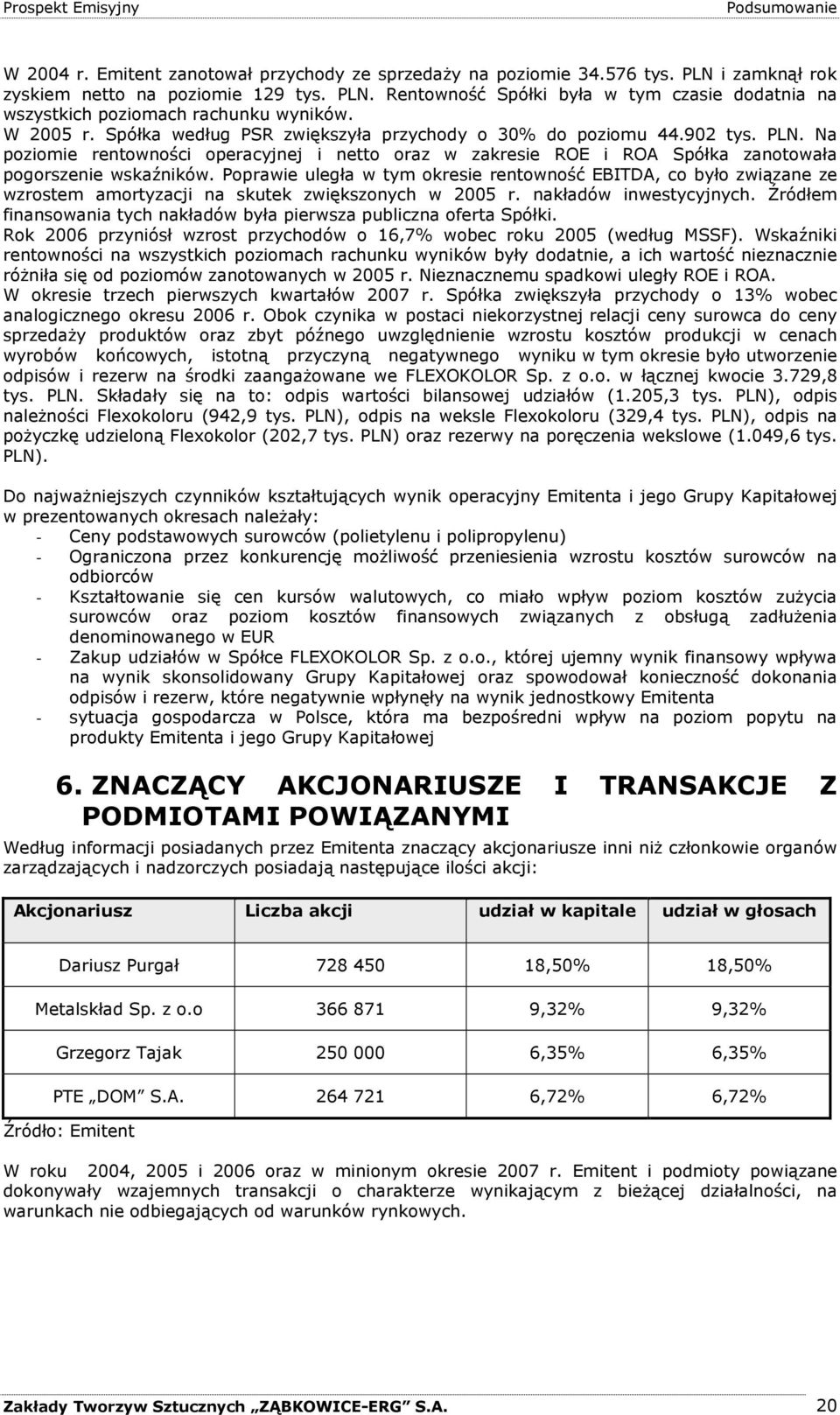 Poprawie uległa w tym okresie rentowność EBITDA, co było związane ze wzrostem amortyzacji na skutek zwiększonych w 2005 r. nakładów inwestycyjnych.