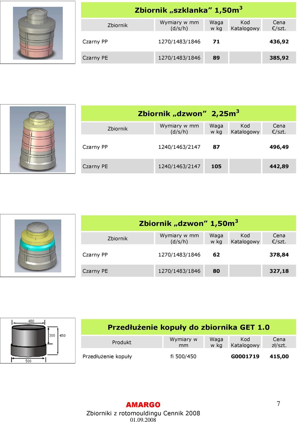 Czarny PP 1240/1463/2147 87 496,49 Czarny PE 1240/1463/2147 105 442,89 dzwon 1,50m 3 /szt.