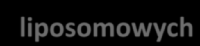 Leki zamknięte w formulacjach liposomowych Nazwa produktu Rok zatwierdzenia AmBisome 1990 Doxil 1995 ABELCET 1995 DaunoXome 1996 Substancja czynna Stosunek lipid:lek Amfoterycyna B 7:1 Doksyrubicyna