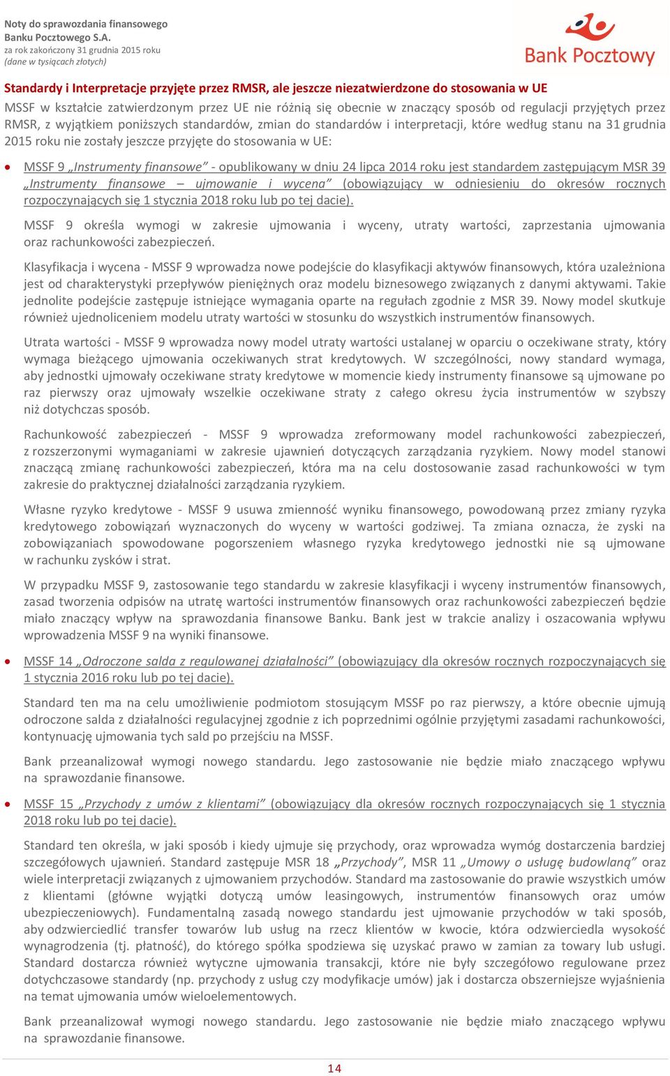 finansowe - opublikowany w dniu 24 lipca 2014 roku jest standardem zastępującym MSR 39 Instrumenty finansowe ujmowanie i wycena (obowiązujący w odniesieniu do ów rocznych rozpoczynających się 1