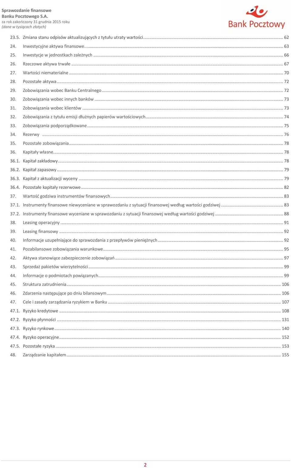 Zobowiązania wobec klientów... 73 32. Zobowiązania z tytułu emisji dłużnych papierów wartościowych... 74 33. Zobowiązania podporządkowane... 75 34. Rezerwy... 76 35. Pozostałe zobowiązania... 78 36.