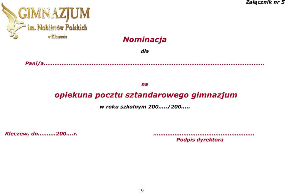 gimnazjum w roku szkolnym 200.../200.