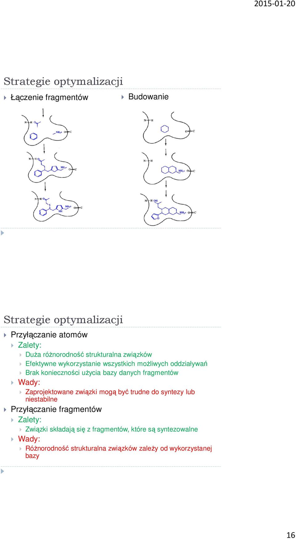 bazy danych fragmentów Wady: Zaprojektowane związki mogą być trudne do syntezy lub niestabilne rzyłączanie fragmentów