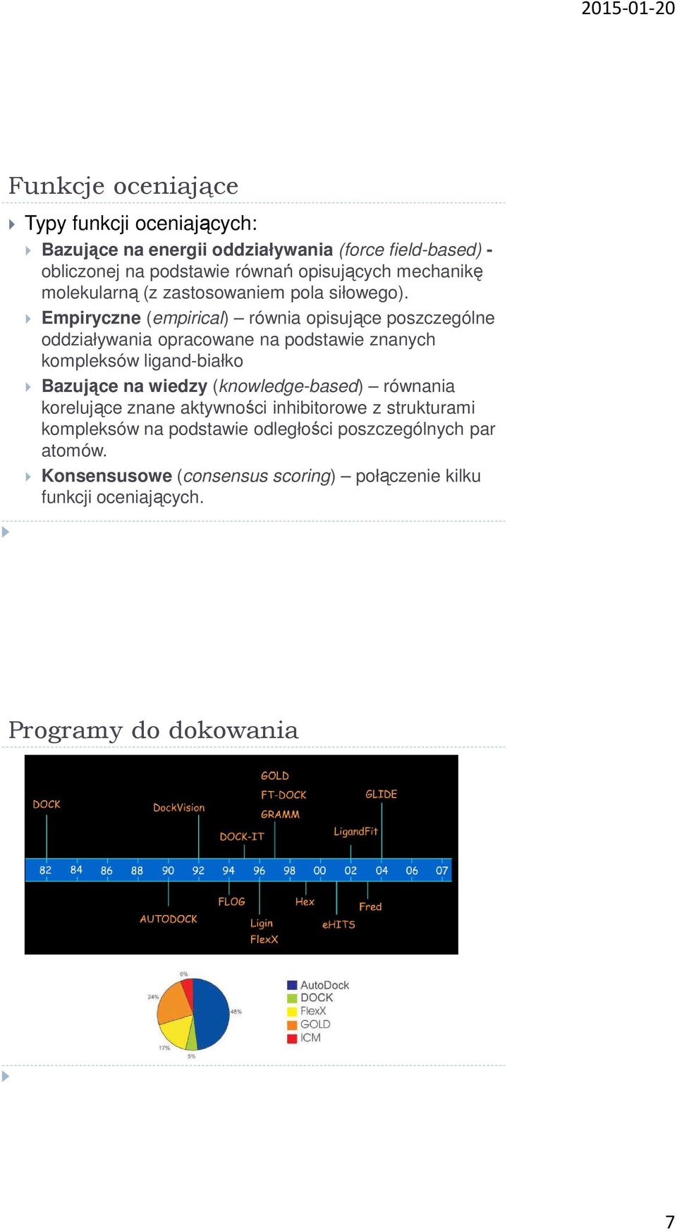 Empiryczne (empirical) równia opisujące poszczególne oddziaływania opracowane na podstawie znanych kompleksów ligand-białko Bazujące na wiedzy