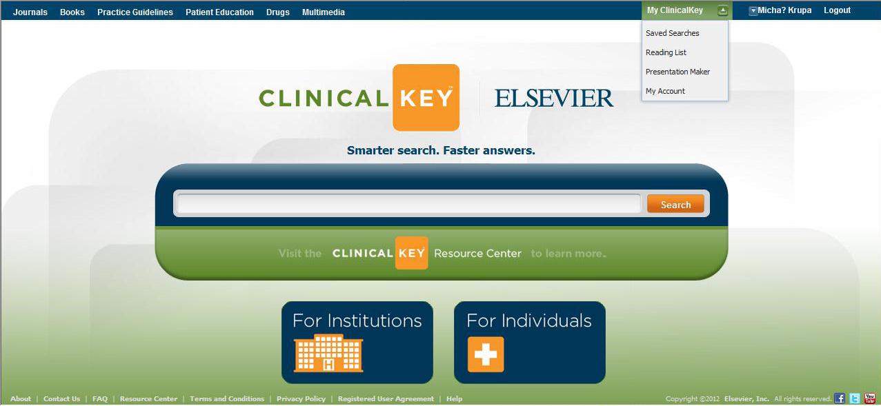 Z zasobów ClinicalKey możemy korzystać na dwa sposoby.