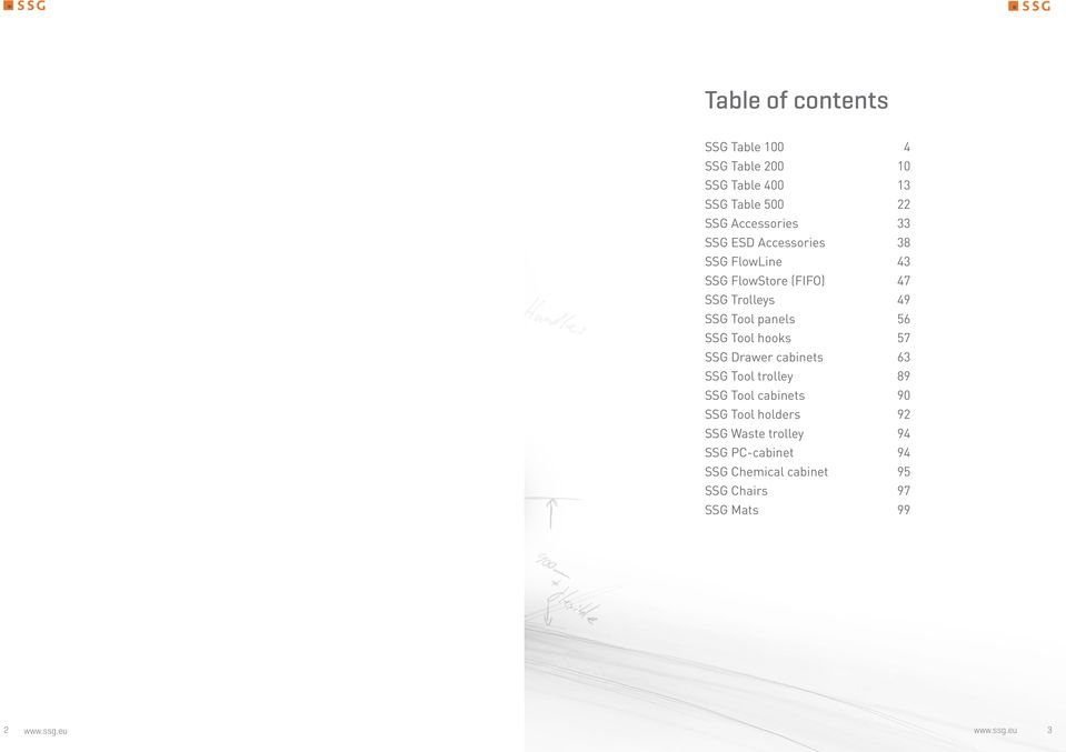 Tool hooks 57 SSG Drawer cabinets 63 SSG Tool trolley 89 SSG Tool cabinets 90 SSG Tool holders 92 SSG