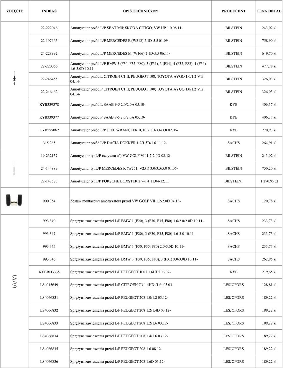 11- BILSTEIN 649,70 zł 22-220066 Amortyzator przód L/P BMW 3 (F30, F35, F80), 3 (F31), 3 (F34), 4 (F32, F82), 4 (F36) 1.6-3.0D 10.