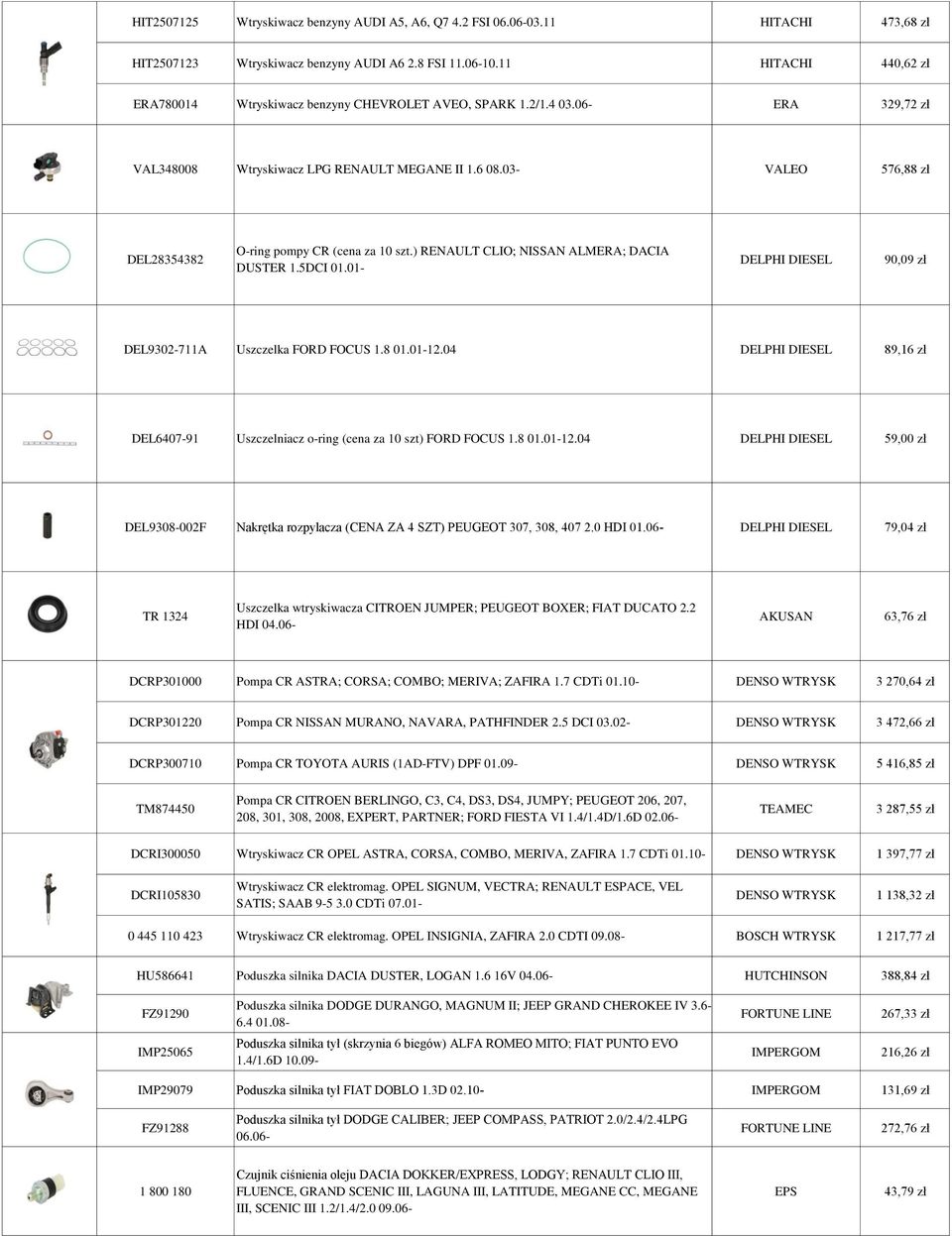 03-576,88 zł DEL28354382 O-ring pompy CR (cena za 10 szt.) RENAULT CLIO; NISSAN ALMERA; DACIA DUSTER 1.5DCI 01.01- DELPHI DIESEL 90,09 zł DEL9302-711A Uszczelka FORD FOCUS 1.8 01.01-12.