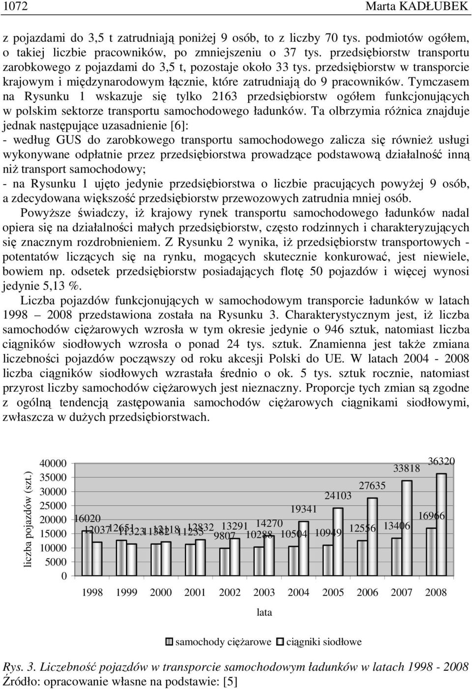 Tymczasem na Rysunku 1 wskazuje się tylko 2163 przedsiębiorstw ogółem funkcjonujących w polskim sektorze transportu samochodowego ładunków.