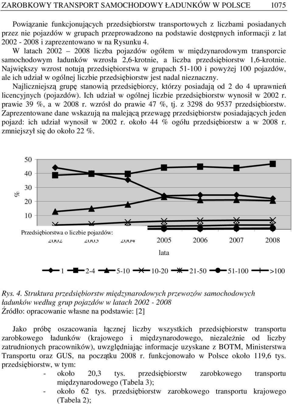 W latach 2002 2008 liczba pojazdów ogółem w międzynarodowym transporcie samochodowym ładunków wzrosła 2,6-krotnie, a liczba przedsiębiorstw 1,6-krotnie.