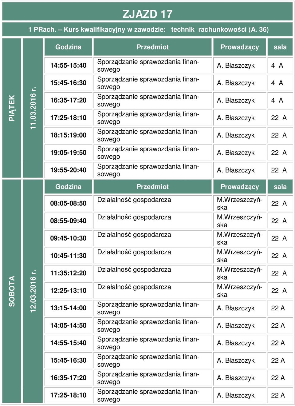 Błaszczyk 19:05-19:50 19:55-20:40 08:05-08:50