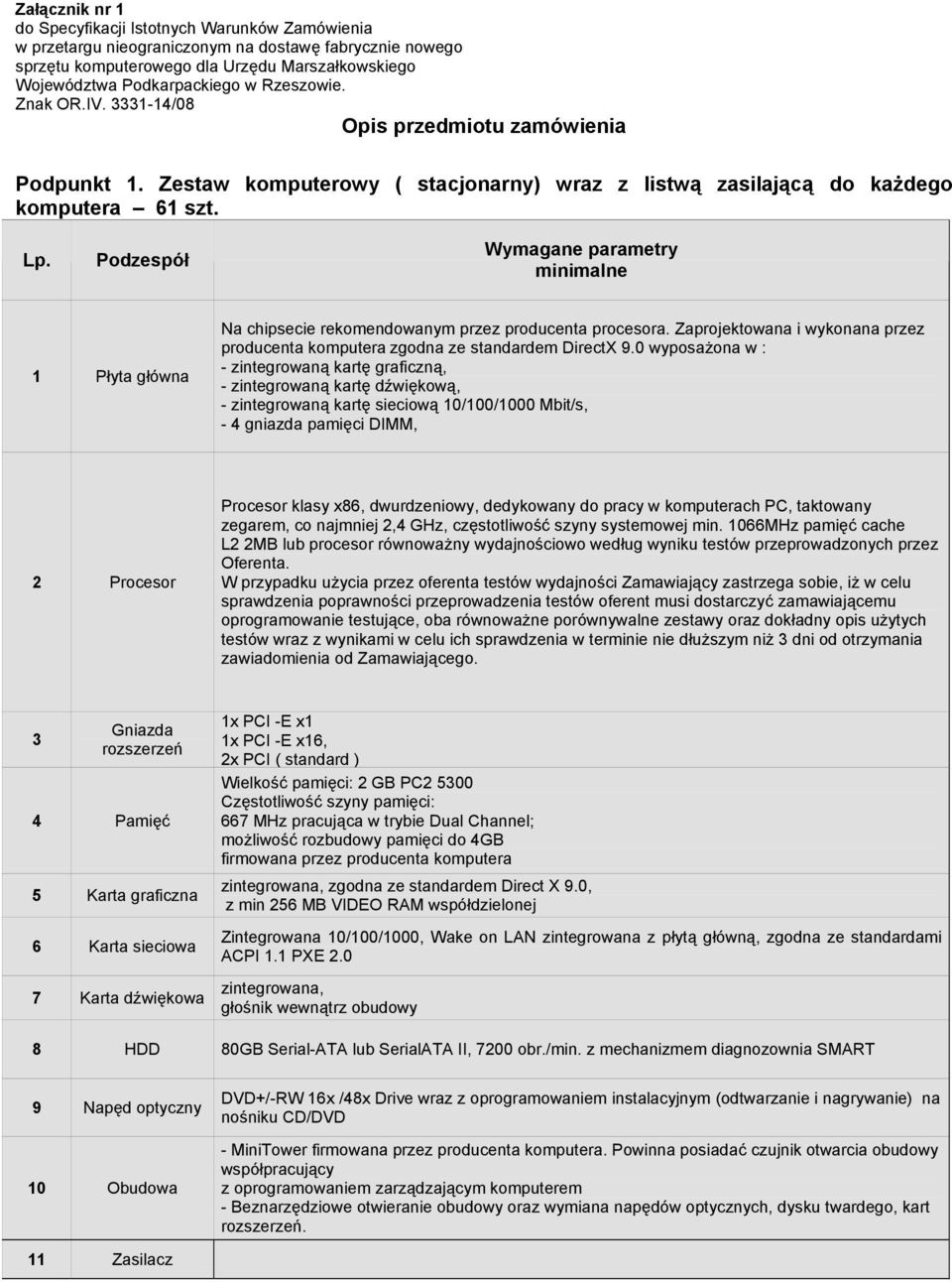 Podzespół Wymagane parametry minimalne Płyta główna Na chipsecie rekomendowanym przez producenta procesora. Zaprojektowana i wykonana przez producenta komputera zgodna ze standardem DirectX 9.