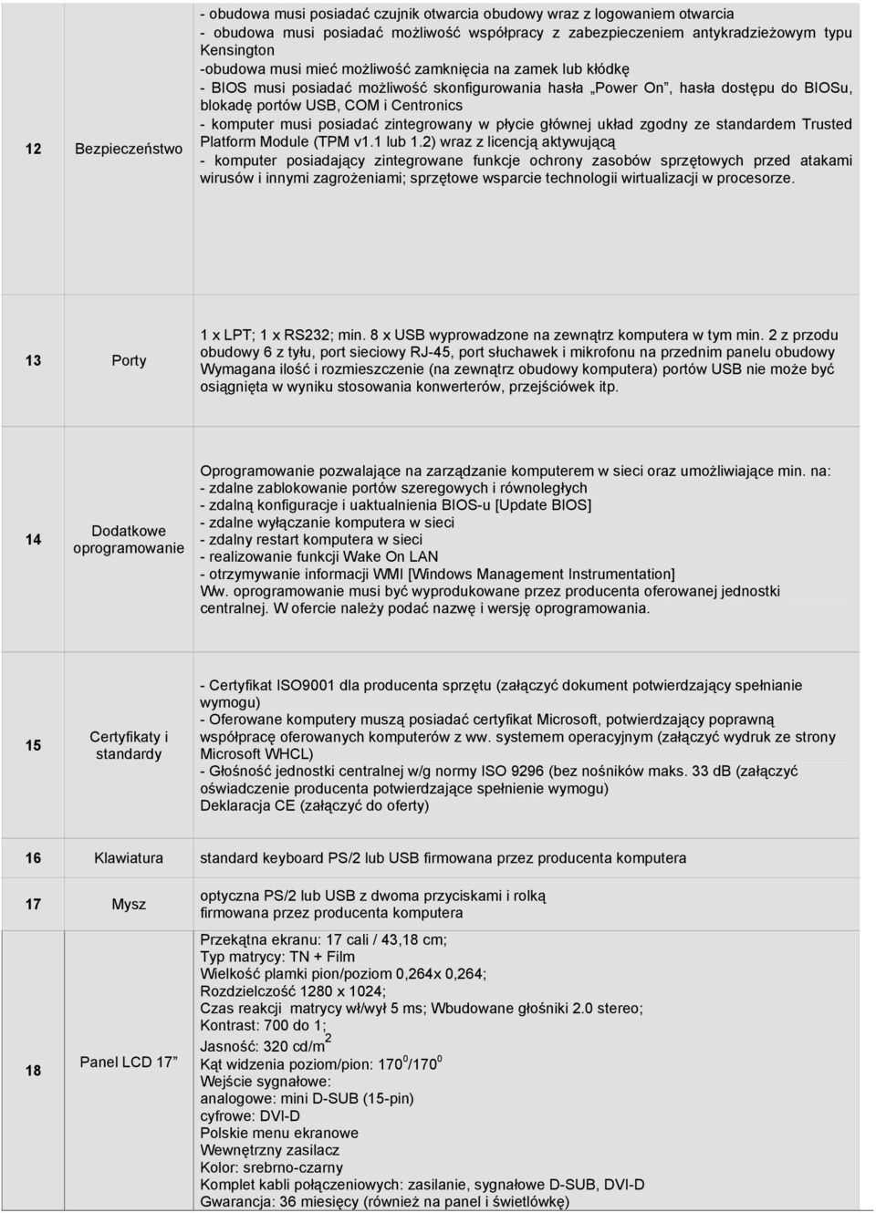 zintegrowany w płycie głównej układ zgodny ze standardem Trusted Platform Module (TPM v. lub.