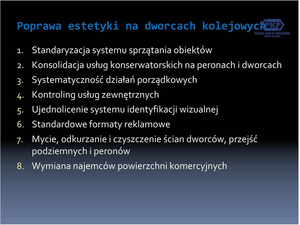 Kontroling usług zewnętrznych 5. Ujednolicenie systemu identyfikacji wizualnej 6.