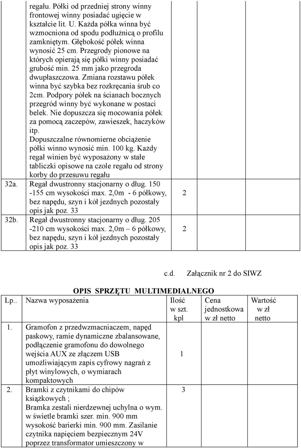 Zmiana rozstawu półek winna być szybka bez rozkręcania śrub co 2cm. Podpory półek na ścianach bocznych przegród winny być wykonane w postaci belek.