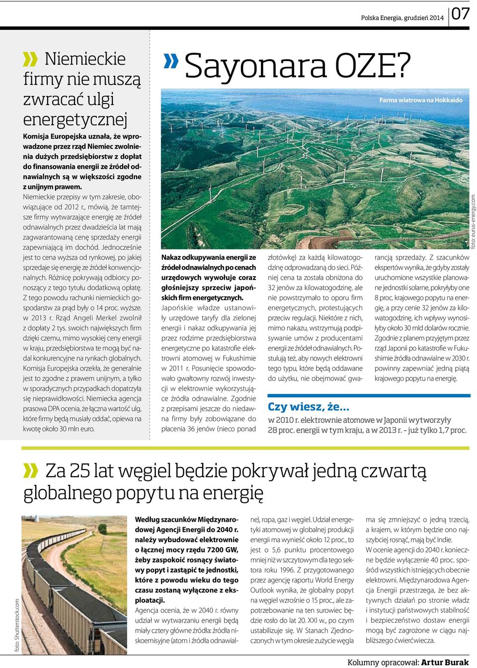 , mówią, że tamtejsze firmy wytwarzające energię ze źródeł odnawialnych przez dwadzieścia lat mają zagwarantowaną cenę sprzedaży energii zapewniającą im dochód.