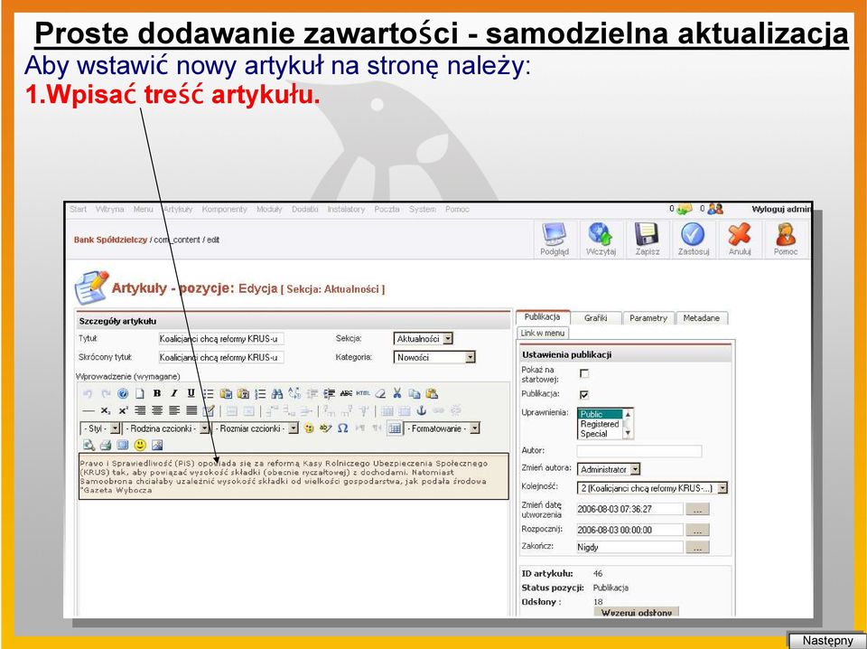 wstawić nowy artykuł na stronę