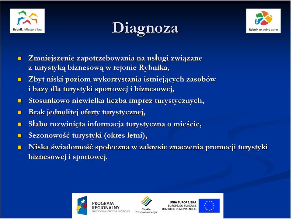 imprez turystycznych, Brak jednolitej oferty turystycznej, Słabo abo rozwinięta informacja turystyczna o mieście cie,