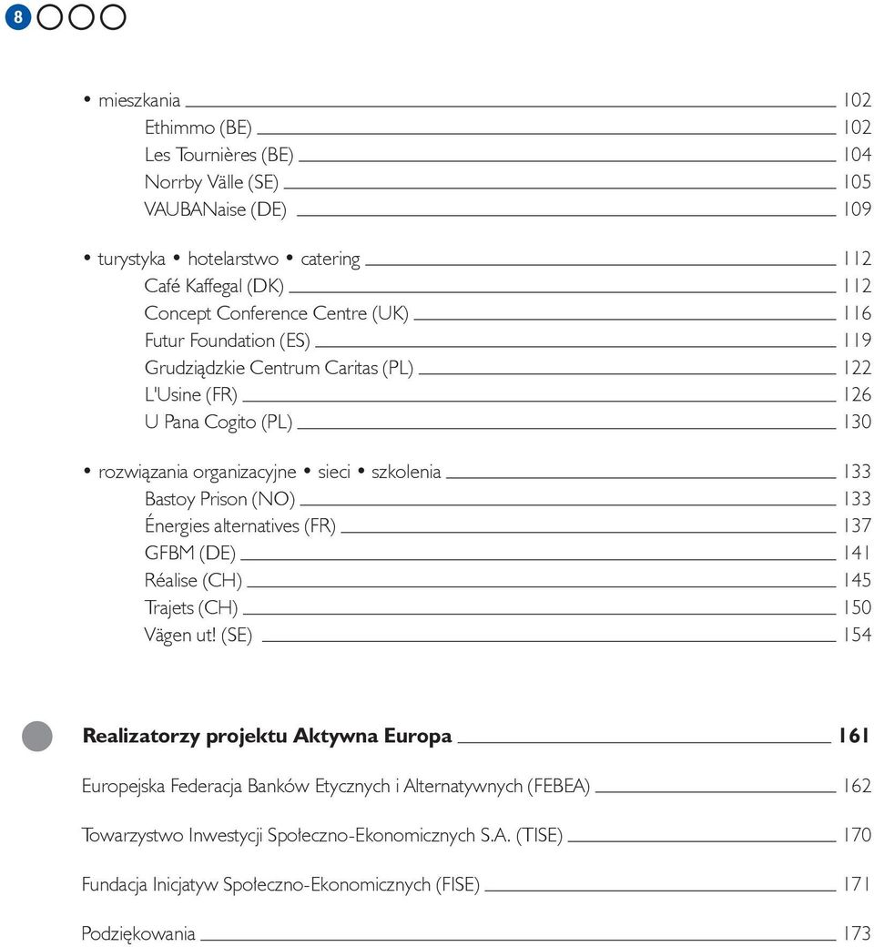 Prison (NO) 133 Énergies alternatives (FR) 137 GFBM (DE) 141 Réalise (CH) 145 Trajets (CH) 150 Vägen ut!