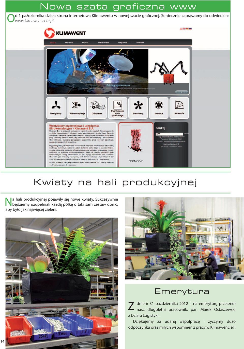 Sukcesywnie będziemy uzupełniali każdą półkę o taki sam zestaw donic, aby było jak najwięcej zieleni. Z Emerytura dniem 31 października 2012 r.