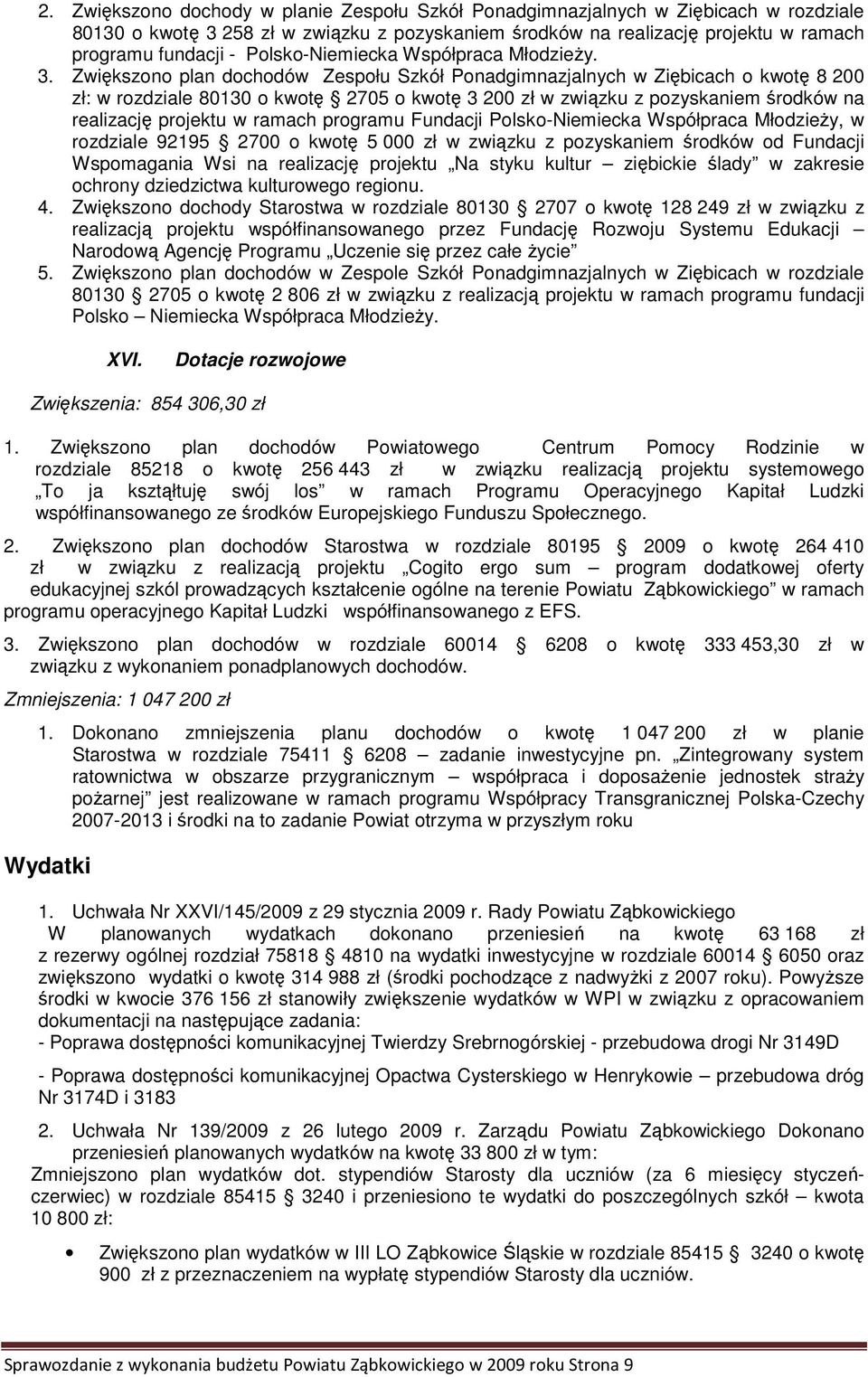 Zwiększono plan dochodów Zespołu Szkół Ponadgimnazjalnych w Ziębicach o kwotę 8 200 zł: w rozdziale 80130 o kwotę 2705 o kwotę 3 200 zł w związku z pozyskaniem środków na realizację projektu w ramach