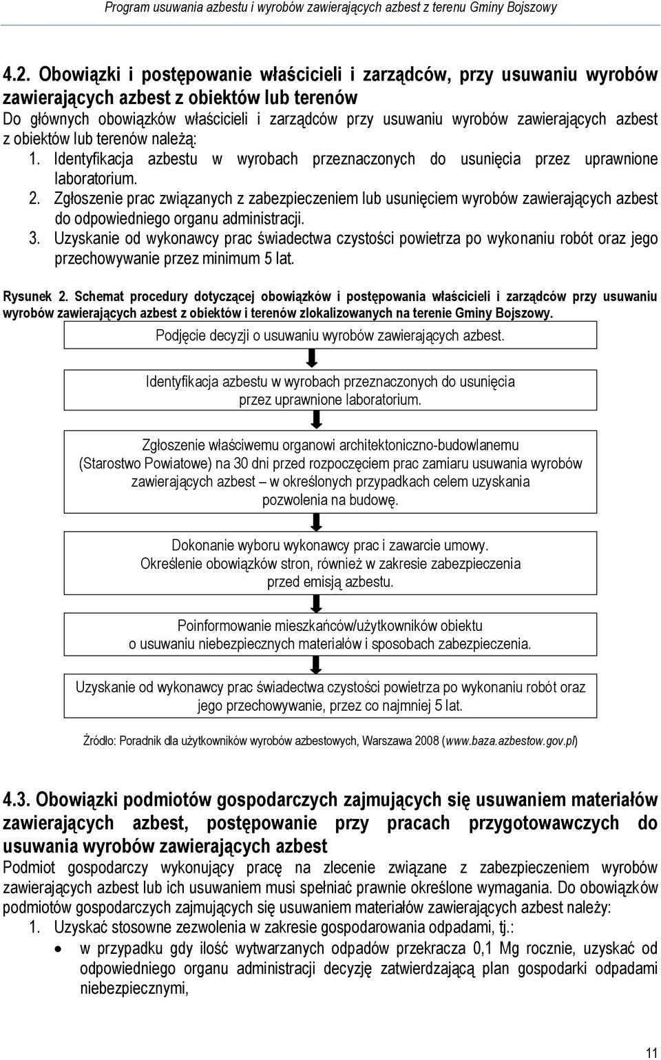 Zgłoszenie prac związanych z zabezpieczeniem lub usunięciem wyrobów zawierających azbest do odpowiedniego organu administracji. 3.