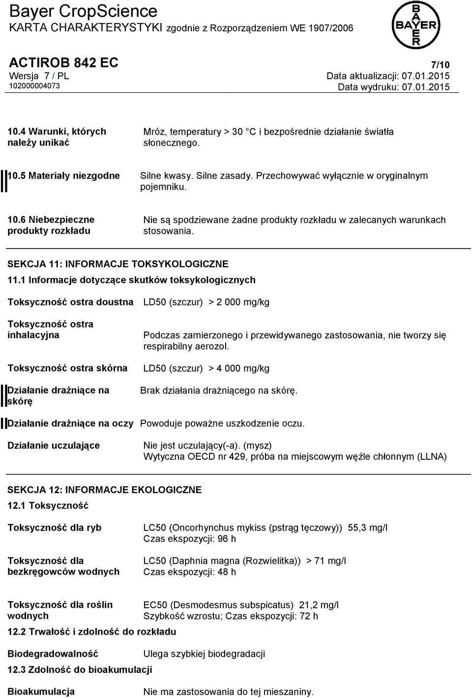 SEKCJA 11: INFORMACJE TOKSYKOLOGICZNE 11.