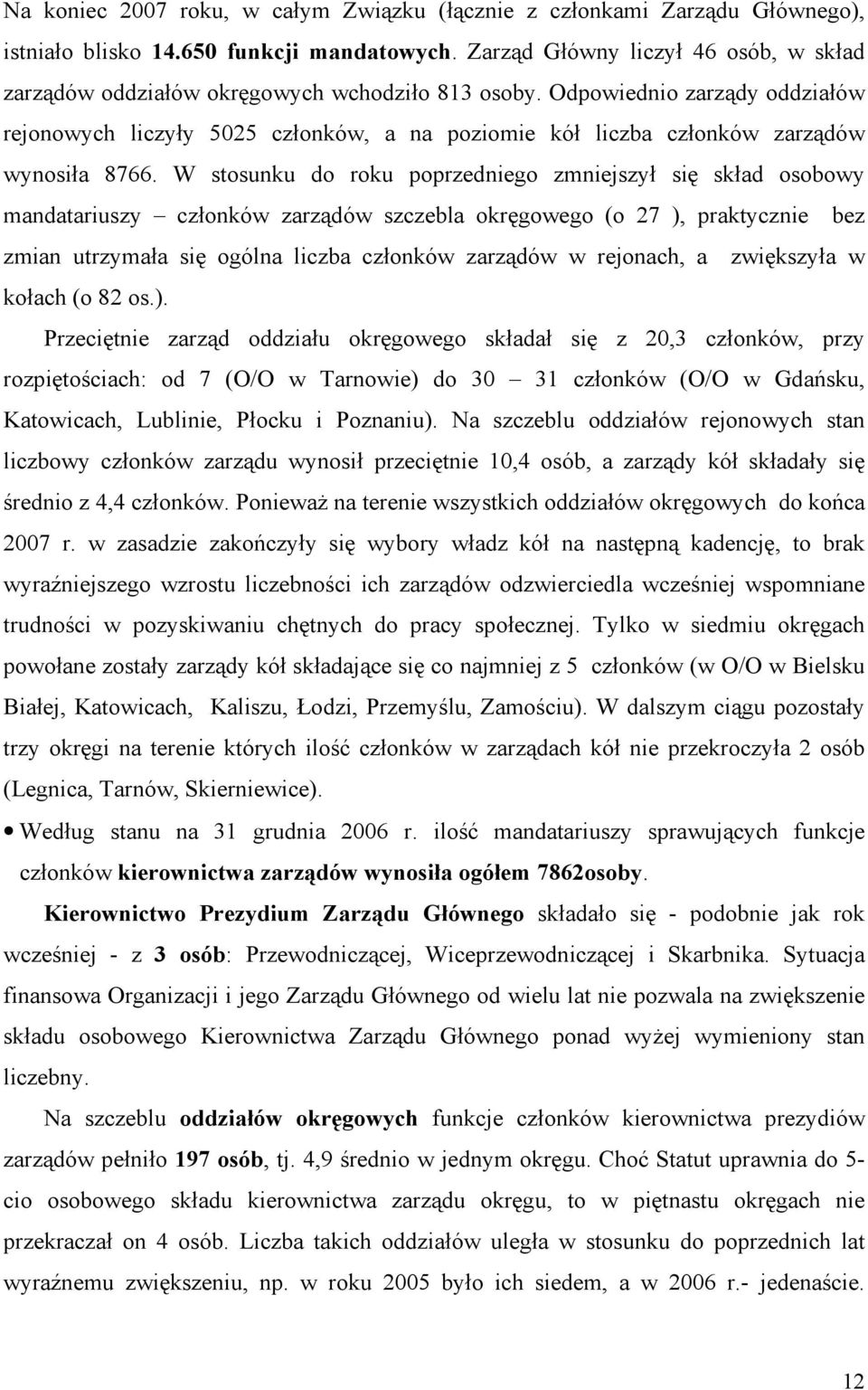 Odpowiednio zarządy oddziałów rejonowych liczyły 5025 członków, a na poziomie kół liczba członków zarządów wynosiła 8766.