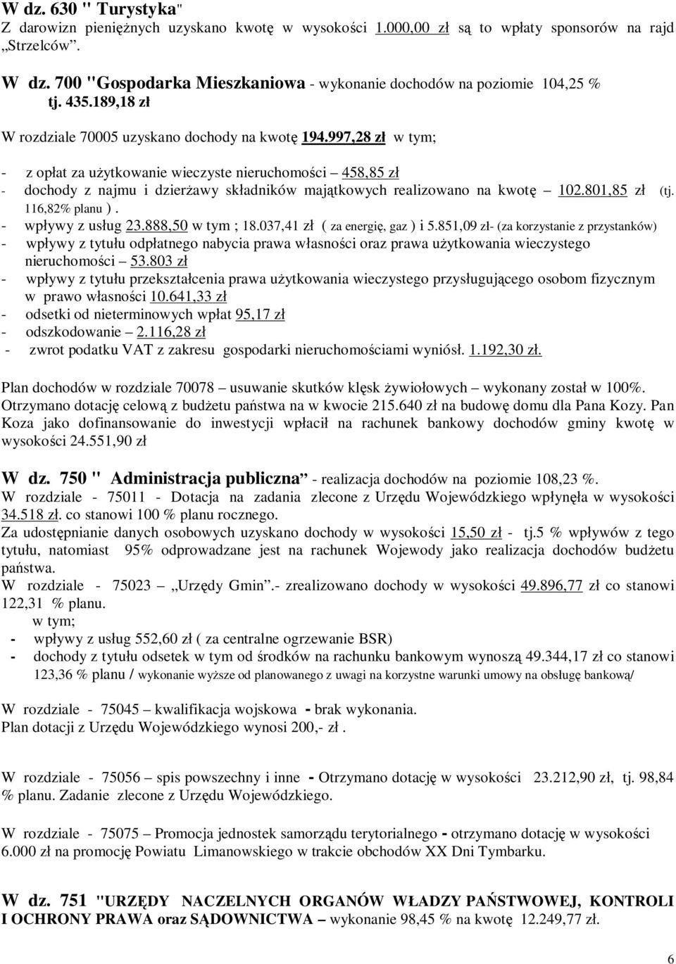 997,28 z w tym; - z op at za u ytkowanie wieczyste nieruchomo ci 458,85 z - dochody z najmu i dzier awy sk adników maj tkowych realizowano na kwot 102.801,85 z (tj. 116,82% planu ).