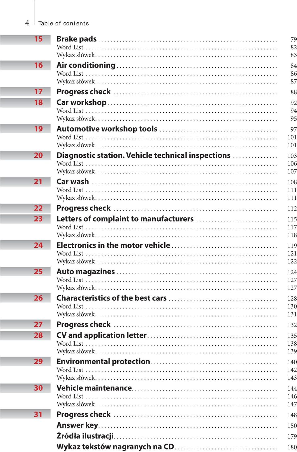 .. 107 21 Car wash... 108 Word List... 111 Wykaz słówek... 111 22 Progress check... 112 23 Letters of complaint to manufacturers... 115 Word List... 117 Wykaz słówek.