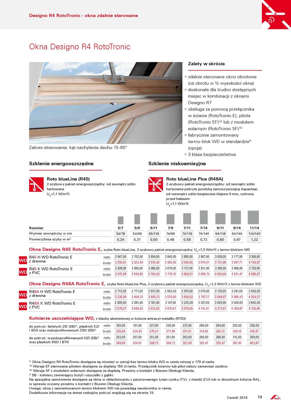 (RotoTronic SF) 1b) fabrycznie zamontowany termo-blok w standardzie* (opcja) 3 klasa bezpieczeństwa Szklenie niskoemisyjne Roto blueline (R45) 2-szybowy pakiet energooszczędny: od zewnątrz szkło