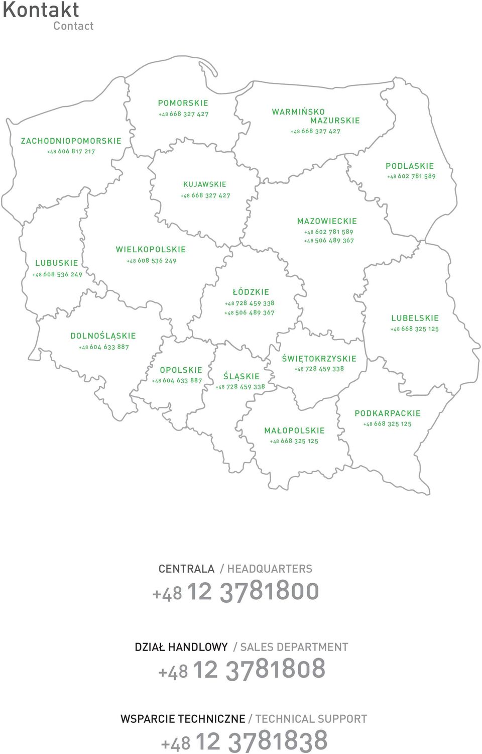 887 ÓDZKIE +48 728 459 338 +48 506 489 367 ŒL SKIE +48 728 459 338 ŒWIÊTOKRZYSKIE +48 728 459 338 LUBELSKIE +48 668 325 125 MA OPOLSKIE +48 668 325 125