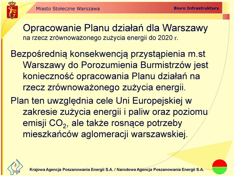 st Warszawy do Porozumienia Burmistrzów jest konieczność opracowania Planu działań na rzecz
