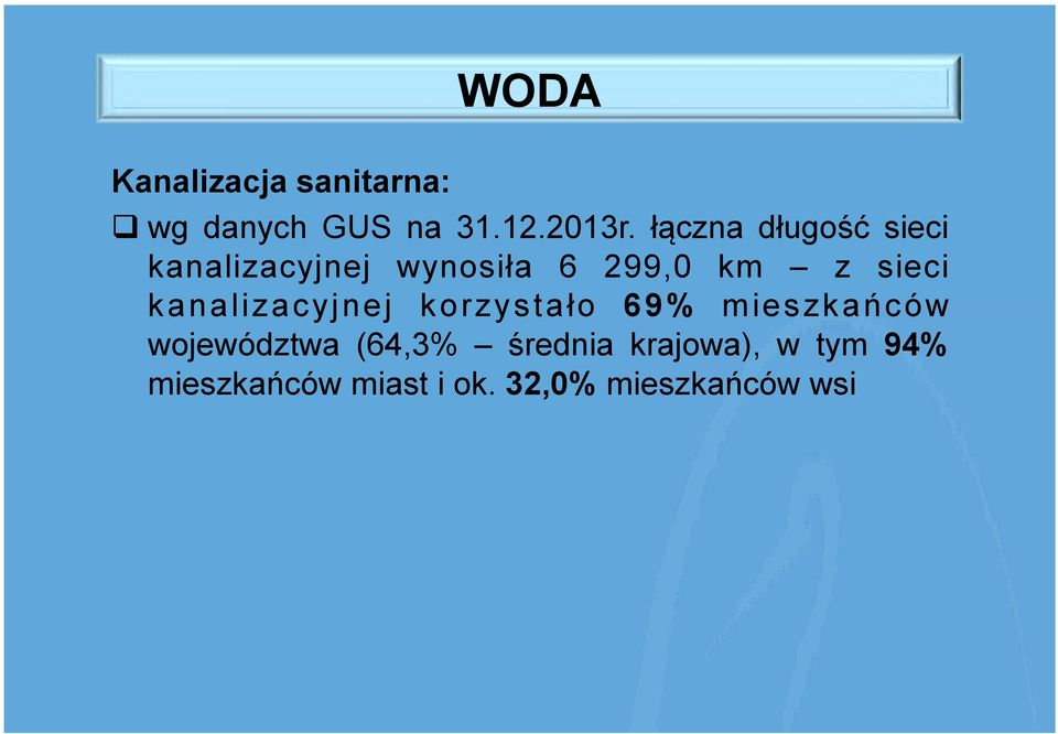 kanalizacyjnej korzystało 69% mieszkańców województwa (64,3%