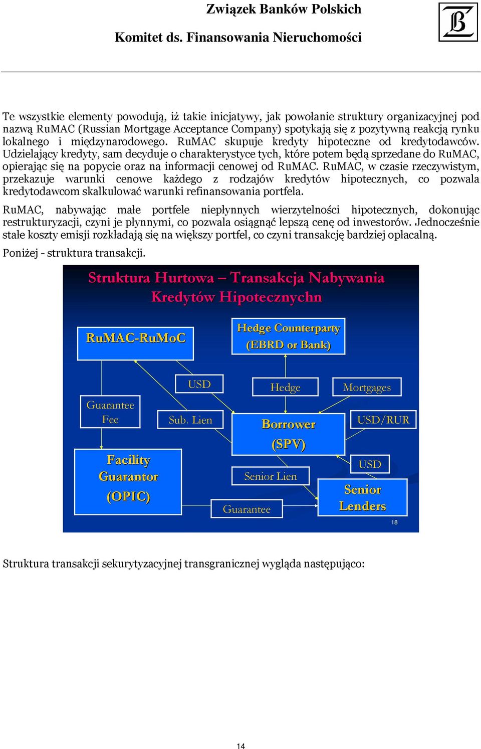 Udzielający kredyty, sam decyduje o charakterystyce tych, które potem będą sprzedane do RuMAC, opierając się na popycie oraz na informacji cenowej od RuMAC.