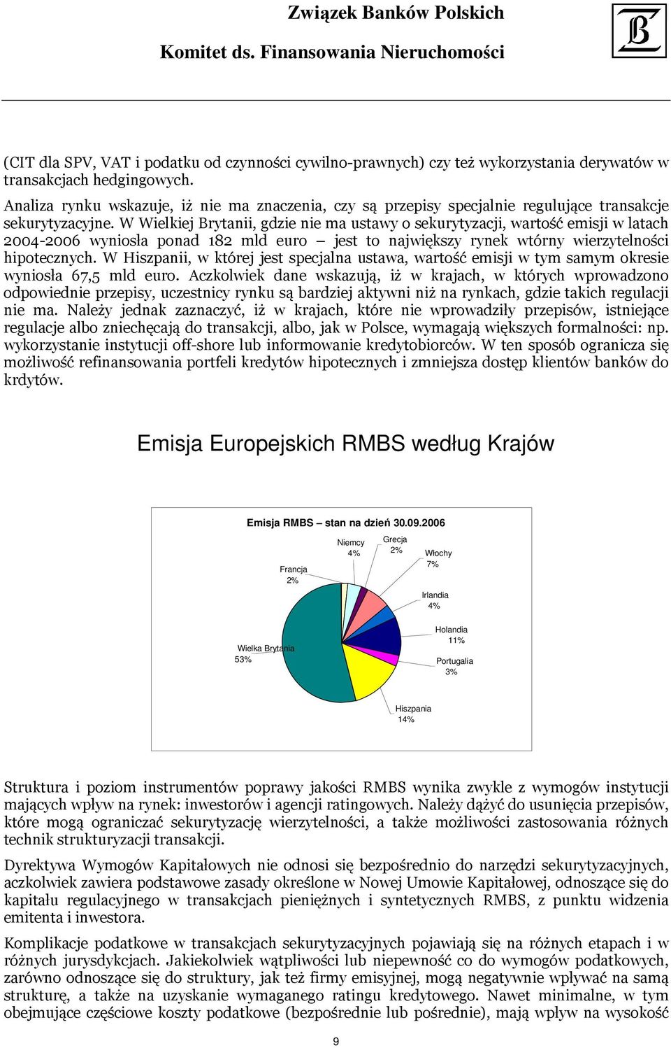 W Wielkiej Brytanii, gdzie nie ma ustawy o sekurytyzacji, wartość emisji w latach 2004-2006 wyniosła ponad 182 mld euro jest to największy rynek wtórny wierzytelności hipotecznych.